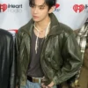 BTS Kim Taehyung V 2026 Music Festival Las Vegas iHeartRadio Green Leather Jacket front view