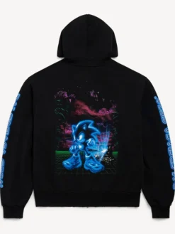 Balenciaga x SEGA Sonic the Hedgehog Fleece Black Oversized Zip-Up Hoodie back view