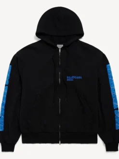 Balenciaga x SEGA Sonic the Hedgehog Oversized Black Fleece Zip-Up Hoodie front view