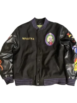 Beetlejuice Embroidery Black Letterman Varsity Jacket
