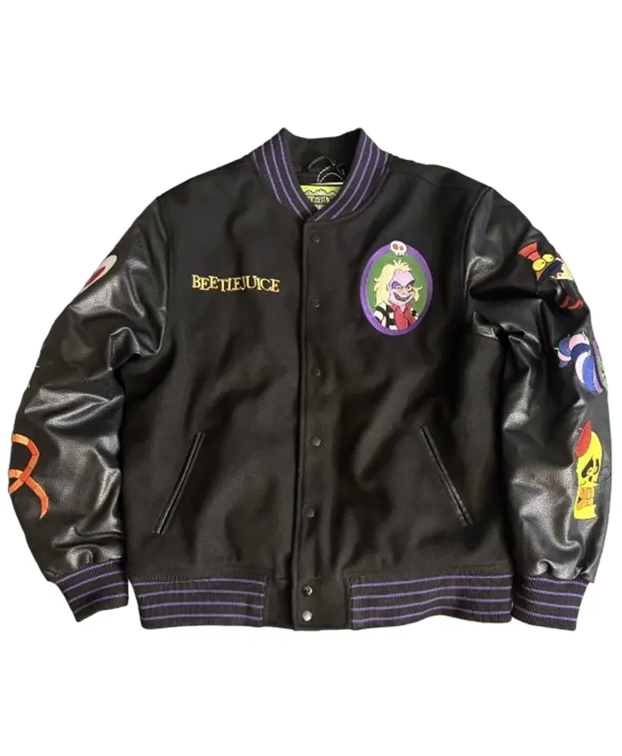 Beetlejuice Embroidery Black Letterman Varsity Jacket