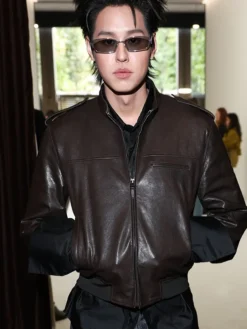 Billkin Gucci Spring Show Milan Fashion Week 2027 Black Bomber Leather Jacket front view