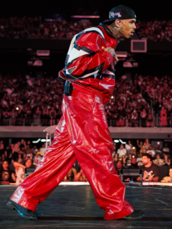 Buy Chris Brown RB Tour Red Leather Tracksuit Pants and Jacket For Sale