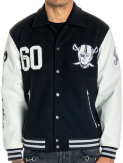 Buy Las Vegas Raiders Collared Black Letterman Varsity Jacket