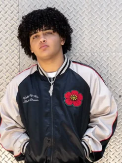 Buy MC Abdul It Goes To Eleven Satin Black And White Bomber Jacket front view