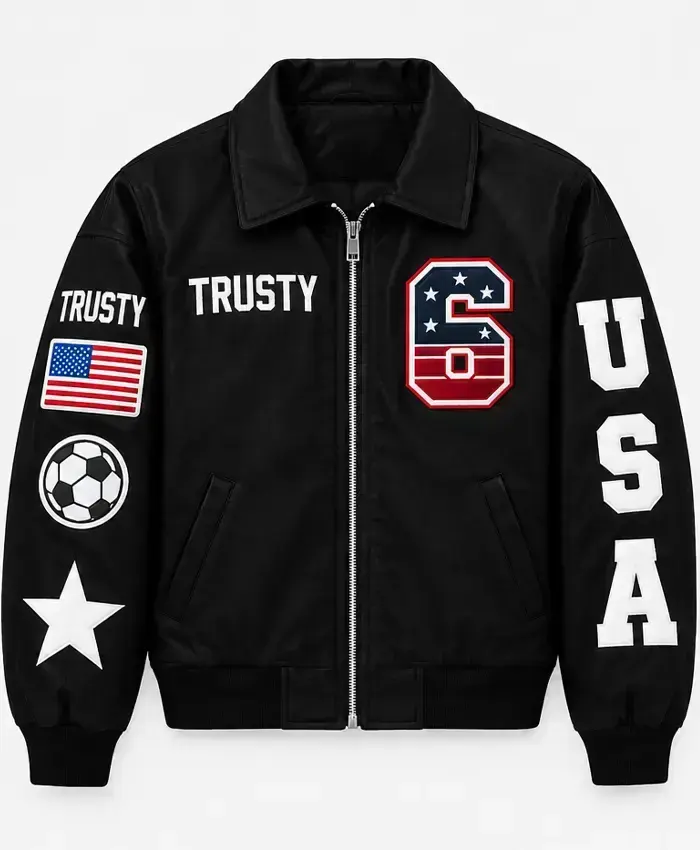 Buy Now United States Mens National Soccer Team Black Leather Bomber Jacket