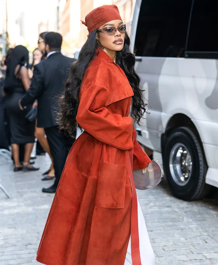 Buy Teyana Taylor Calvin Klein Fashion Show For Nyfw Suede Belted Coat