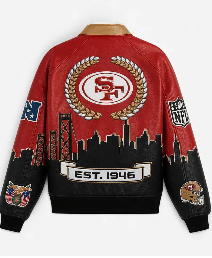 Buy-The-Golden-Gate-Dynasty-X-San-Francisco-49ers-Vegan-Leather-Skyline-Jacket