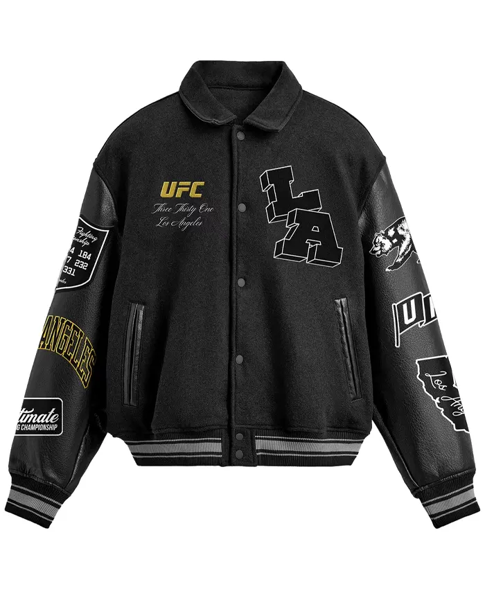 Buy UFC 331 Full-Snap Black Varsity Jacket Front View