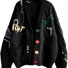 Cable Knit Long Sleeve Black Cardigan Sweater