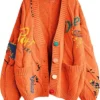 Cable Knit Long Sleeve Orange Cardigan Sweater