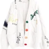 Cable Knit Long Sleeve White Cardigan Sweater