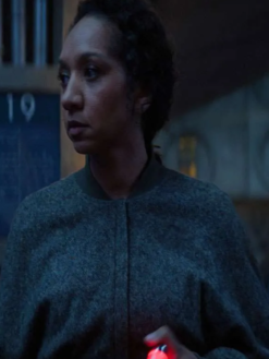 Camille-Sims-Silo-Tv-Series-S03-Alexandria-Riley-Grey-Wool-Bomber-Jacket-Closeup