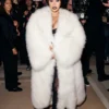 Cardi B Gucci Spring Show Milan 2027 Fashion Week White Faux Fur Trench Coat front view