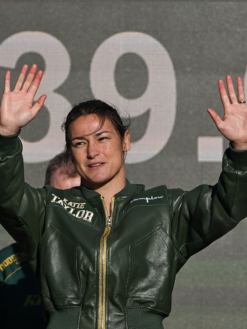 Ceremonial-Weigh-In-Katie-Taylor-Champions-Green-Leather-Bomber-Jacket