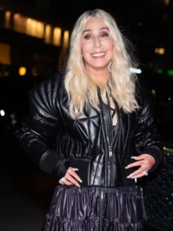 Cher New York In moncler Black Leather Jacket For Sale