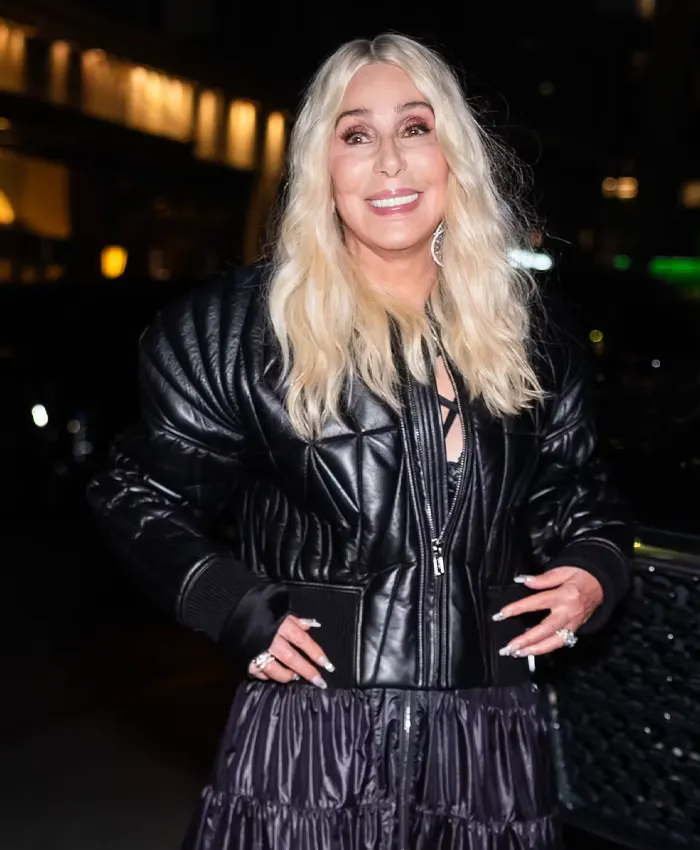 Cher New York In moncler Black Leather Jacket For Sale