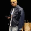 Chris Brown RB Tour Brown Leather Bomber Jacket For Sale