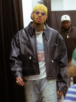 Chris Brown RB Tour Dark Brown Leather Bomber Jacket