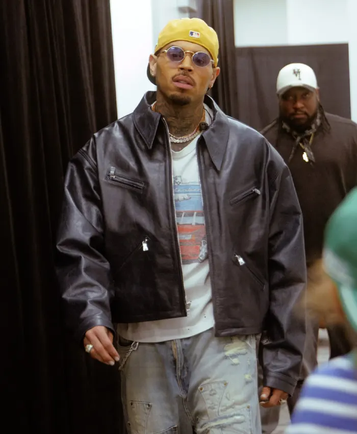 Chris Brown RB Tour Dark Brown Leather Bomber Jacket