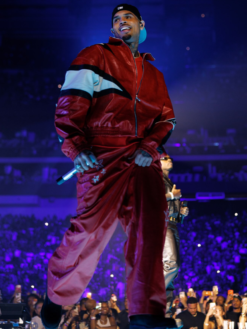 Chris Brown Red Leather Tracksuit For Sale