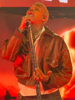 Chris Brown Studded Brown Leather Jacket