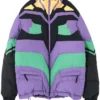 Chris Brown UNDERCOVER x Iffy Evangelion Anime Mecha Color-Block Padded Purple Puffer Jacket front view