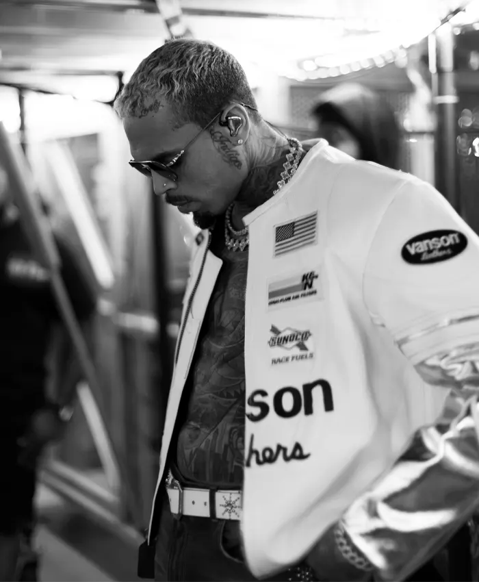 Chris Brown Vanson Leathers White Jacket In RB Tour