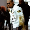 Chris Brown Vanson Leathers White and Gold Leather Racing Style Jacket For Sale