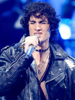 Close-up of 2026 MTV Video Music Awards Los Angeles George Michael Biker Black Leather Jacket
