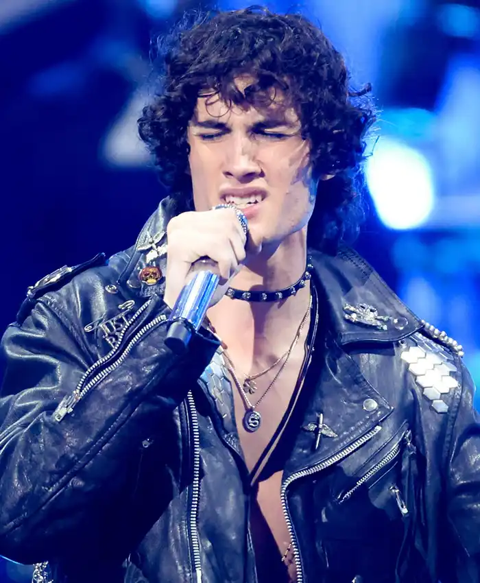 Close-up of 2026 MTV Video Music Awards Los Angeles George Michael Biker Black Leather Jacket