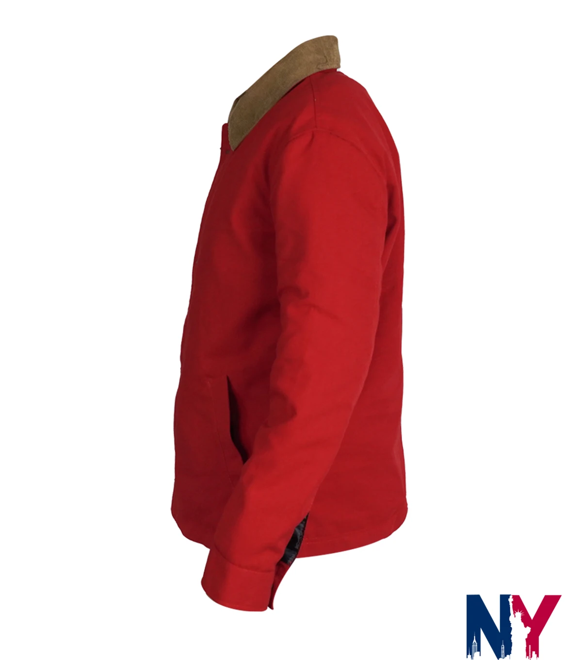 Close-up of Abercrombie Canvas Fireman Clasp Red Cotton Corduroy Collar Jacket Sale