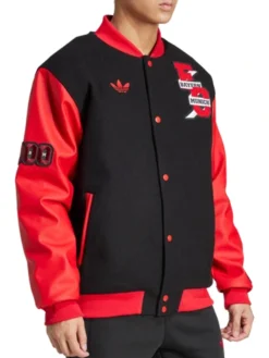 Close-up of Adidas Football Club Bayern Munich 24-25 Black And Red Varsity Jacket