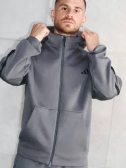 Close-up of Adidas Z.N.E. Full-Zipper Grey Track Top Fleece Jacket Sale