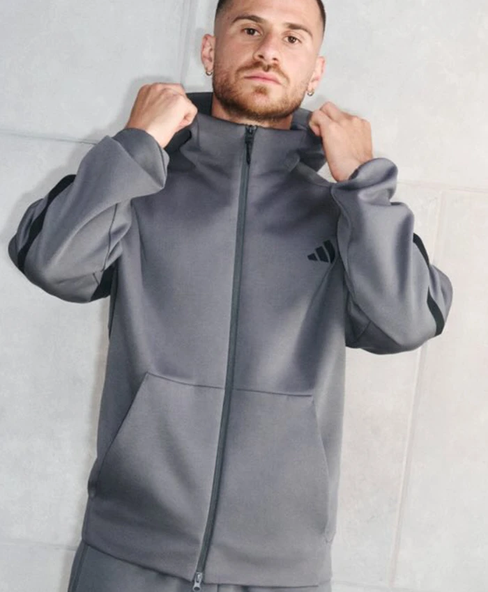 Close-up of Adidas Z.N.E. Full-Zipper Grey Track Top Fleece Jacket Sale