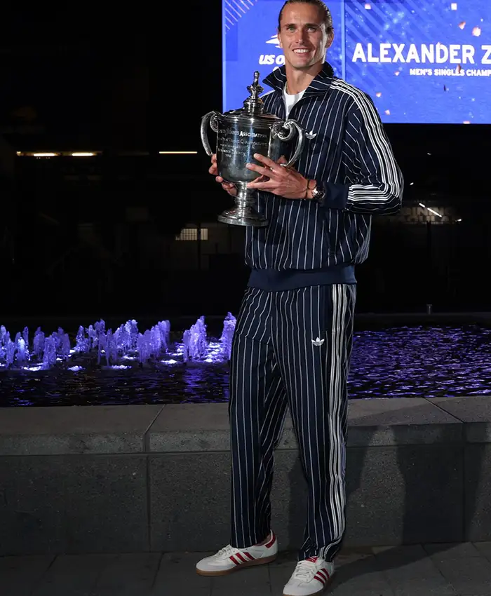 Close-up of Alexander Zverev Men’s Singles Final 2026 Winner Adidas Firebird Pinstripes Track Top Jacket