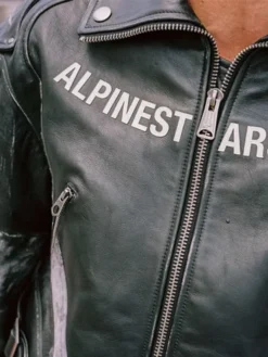 Close-up of Alpinestars RSRV x Motorsports Gear 2026 Black Zip-Up Biker Leather Jacket