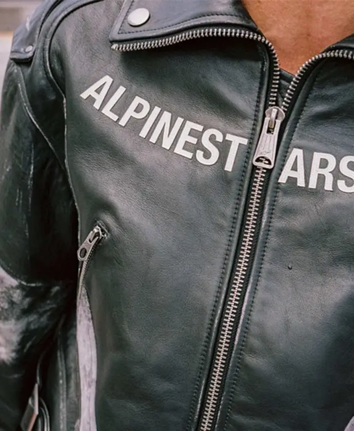Close-up of Alpinestars RSRV x Motorsports Gear 2026 Black Zip-Up Biker Leather Jacket