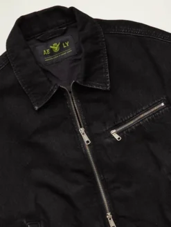 Close-up of American Eagle x Lamine Yamal Black Cropped Cotton Workwear Jacket