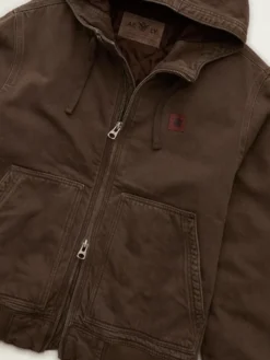 Close-up of American Eagle x Lamine Yamal Brown Cotton Denim Hooded Jacket