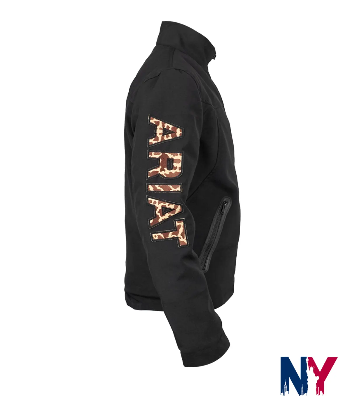 Close-up of Ariat Women's Softshell Print Leopard Black Jacket For Sale