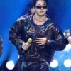 Close-up of BTS Jungkook Las Vegas 2026 iHeartRadio Music Festival Brown Leather Jacket