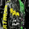 Close-up of Batman Vs Joker Halloween Watch The World Burn Punk Black Leather Biker Jacket