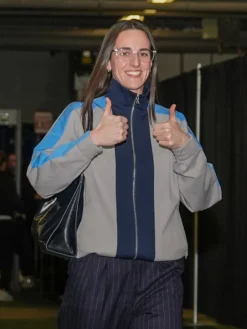 Close-up of Caitlin Clark First WNBA Indiana Fever Game After World Cup Track Jacket