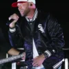 Close-up of Cole Swindell MLB Chicago White Sox Rate Field 2026 Black Satin Varsity Jacket