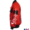 Close-up of Dogfight Sengoku Edition Anime Techwear Red Cotton Bomber Jacket with Printed Back