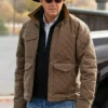 Close-up of Dutton Ranch Series Yellowstone Brown Diamond Quilted Leather Jacket
