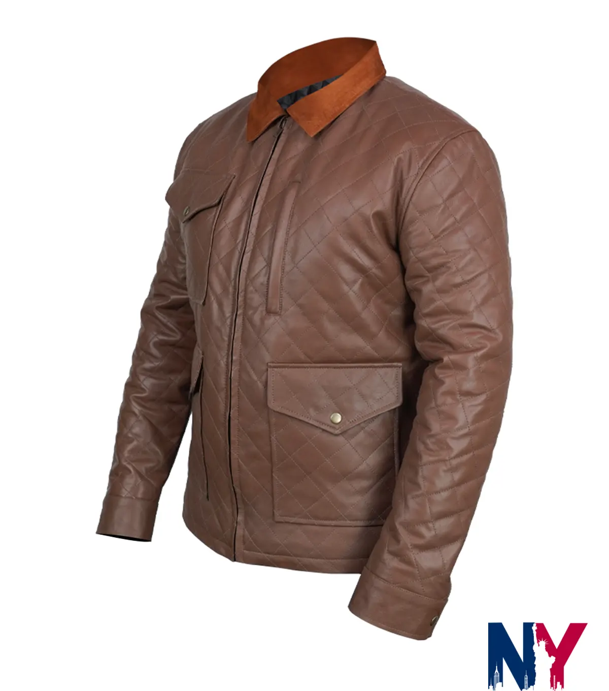Close-up of Dutton Ranch TV-Series Yellowstone Diamond Quilted Brown Leather Jacket