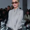 Close-up of Emilia Clarke Prada Spring Show Milan Fashion Week 2027 Grey Cotton Jacket