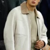 Close-up of Erling Haaland Manchester City vs Norwich White Corduroy Shearling Collar Jacket